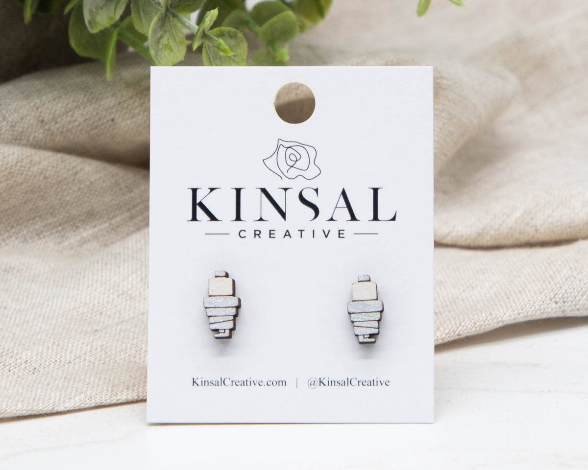 Kinsal Creative - Spark Plug Wood Stud Earrings