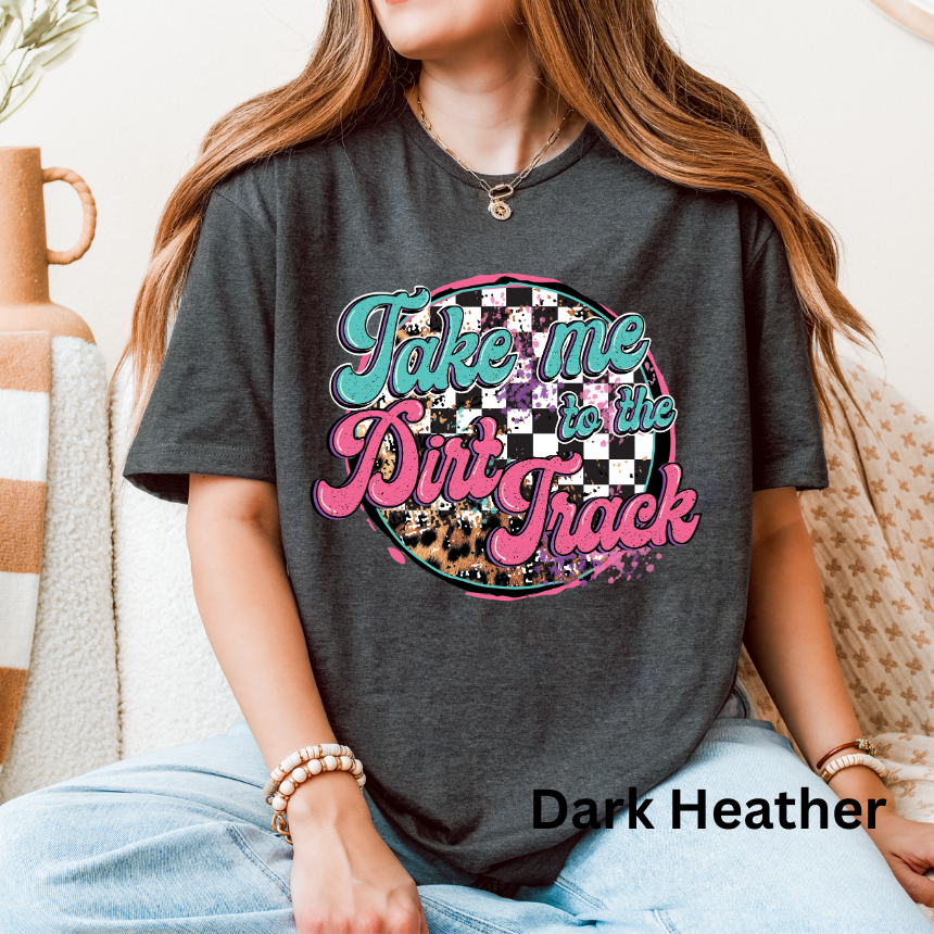 Take Me To The Dirt Track T-Shirt - Leopard & Checkered Circle - Unisex Gildan S-3XL