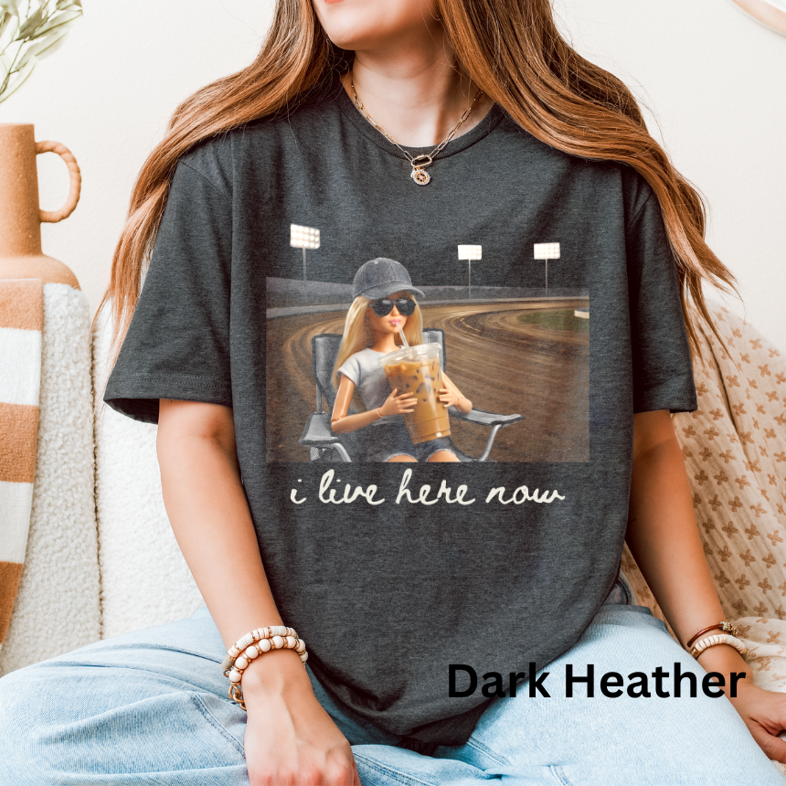 I Live Here Now Race Track T-Shirt - Gildan S-3XL
