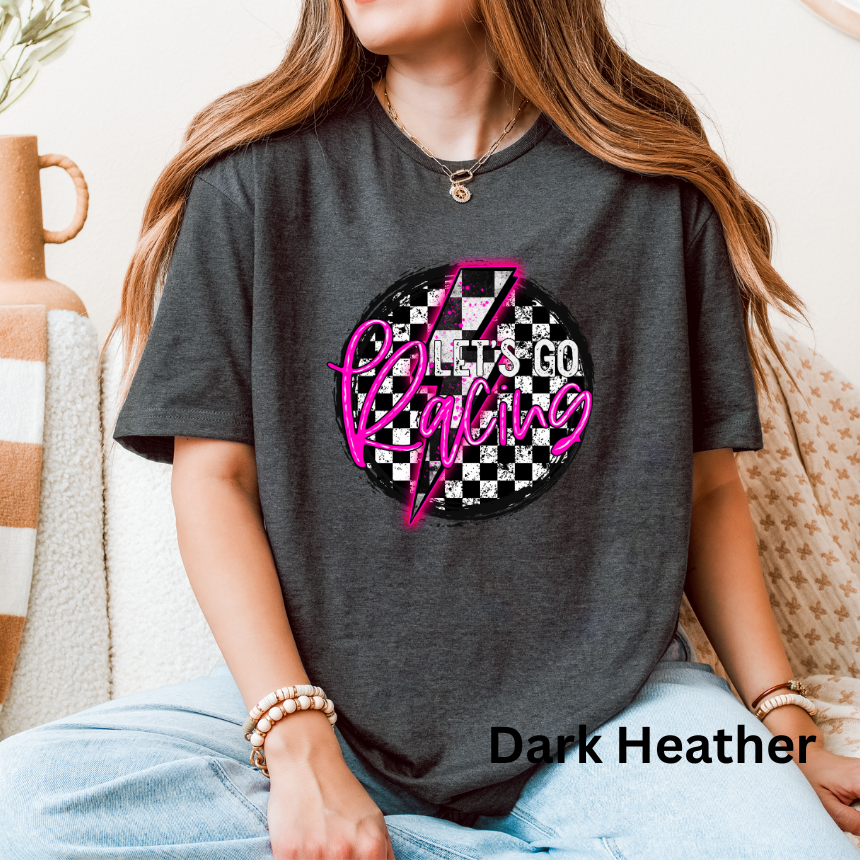 Let's Go Racing T-Shirt - Hot Pink Checkered Circle - Unisex Gildan S-3XL