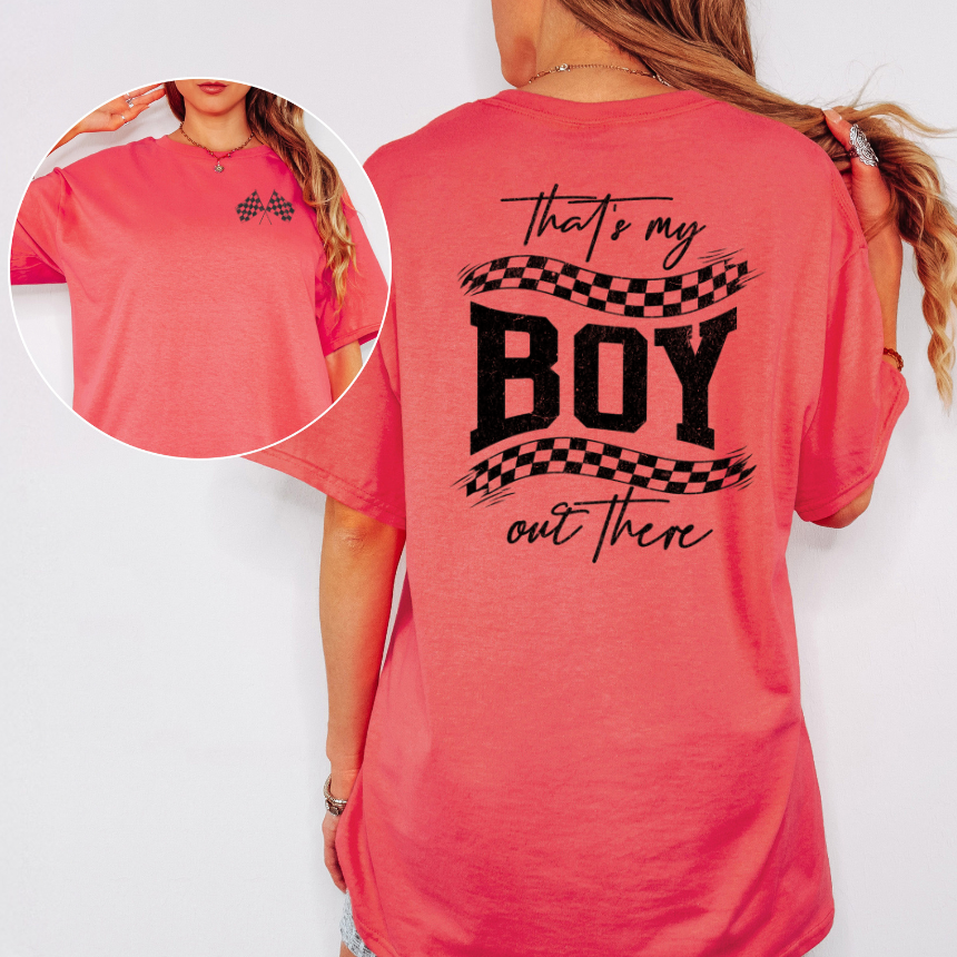 That's My Boy Out There Racing Tee – Gildan Unisex Racing Shirt – S-3XL