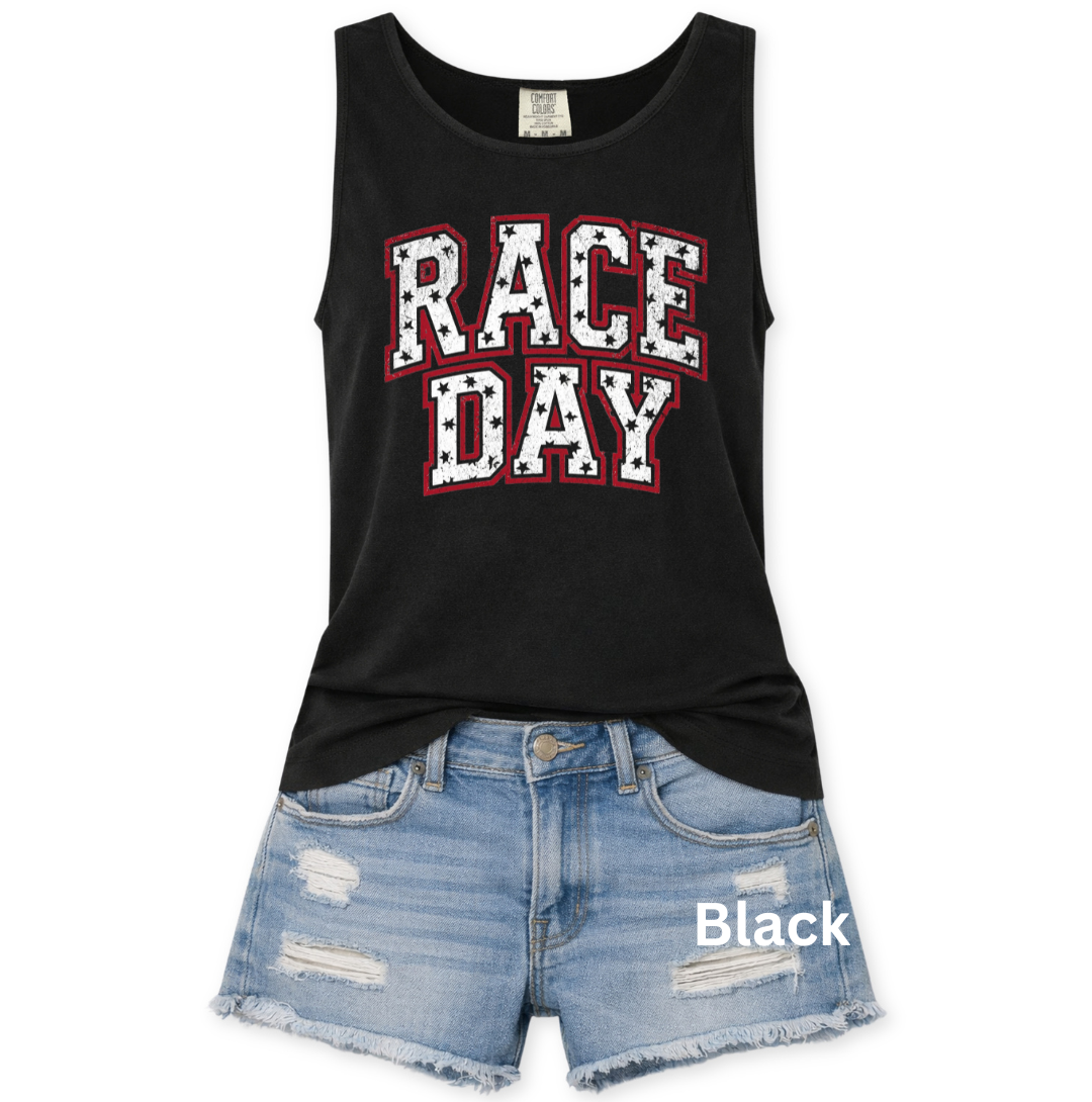 Race Day Vintage Stars Tank Red/White–  Comfort Colors Tank – – S-3XL