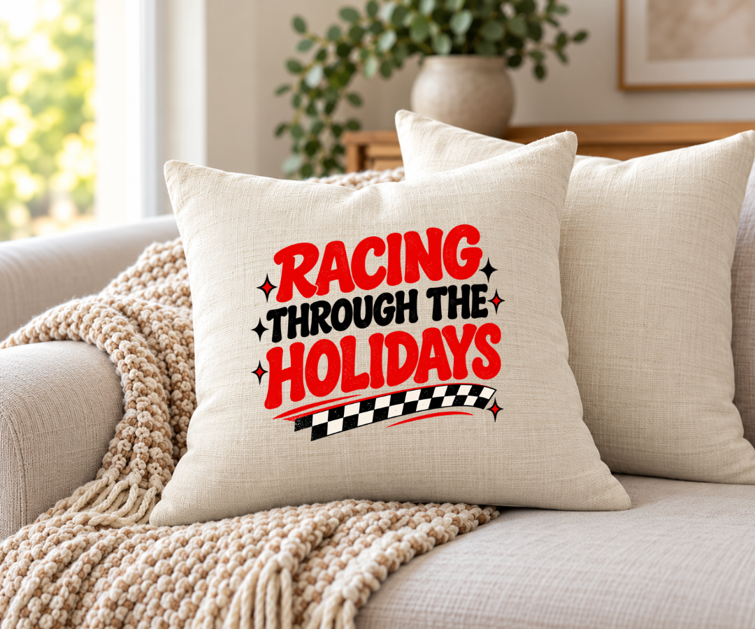Racing Through The Holidays Pillow Cover