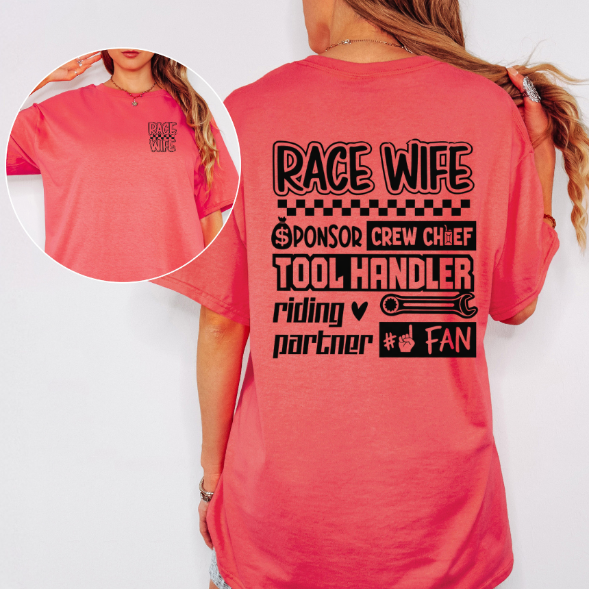 Race Wife Double-Sided T-Shirt -Sponsor Crew Chief Tool Handler #1 Fan - Gildan S-3XL