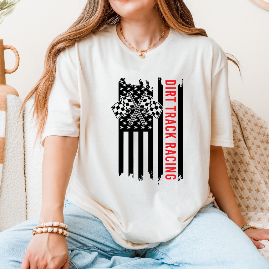 Dirt Track Racing Flag T-Shirt - Gildan S-3XL