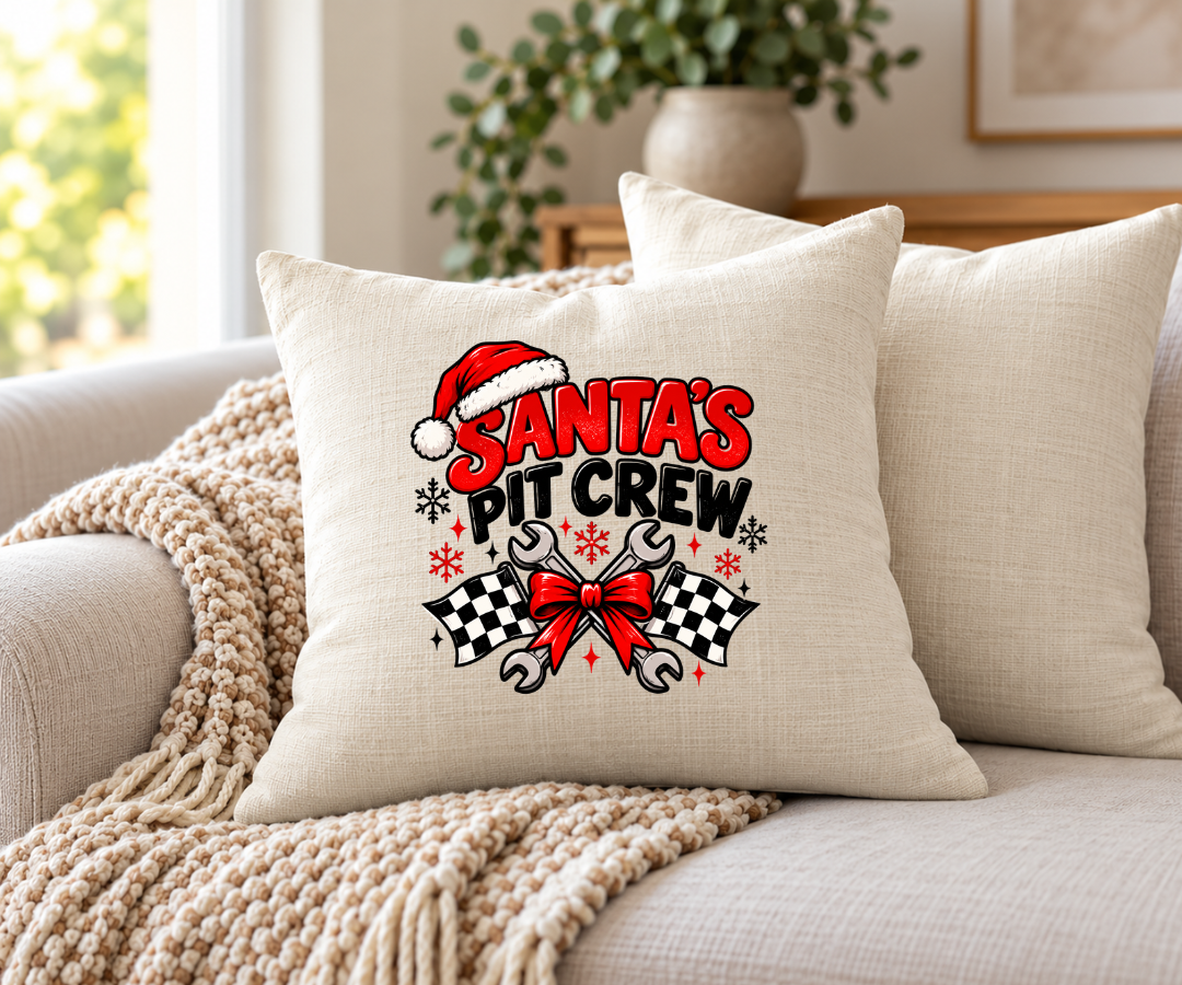 Santa's Pit Crew Pillow Cover