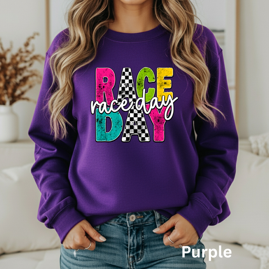 Race Day Sweatshirt -Colorful Multi-Pattern - Unisex Gildan S-3XL
