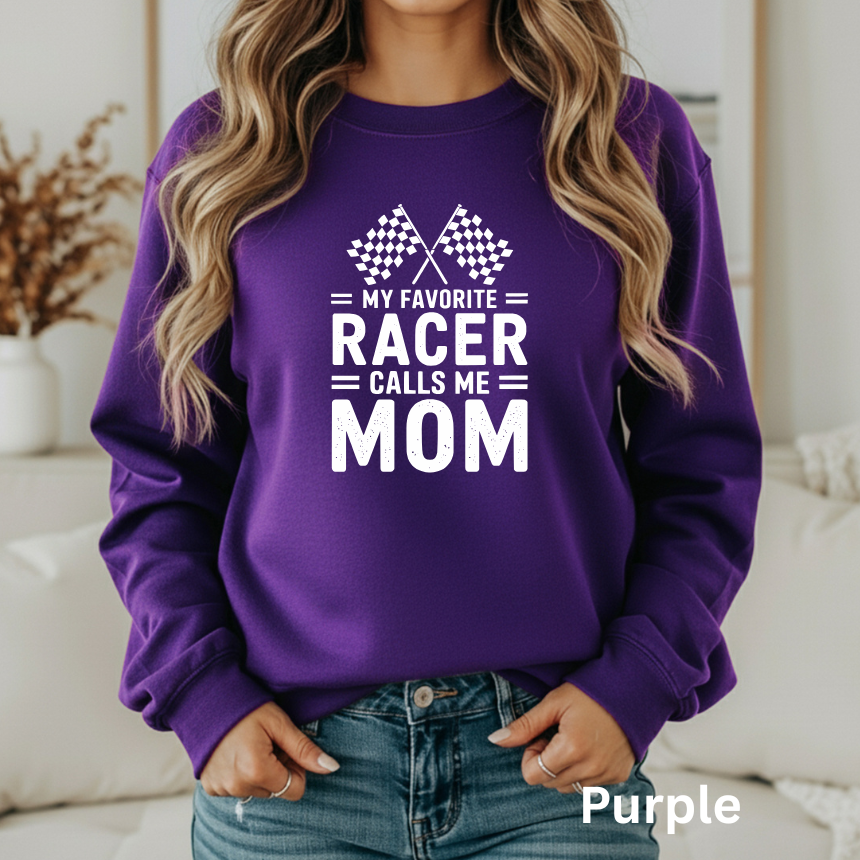 My Favorite Racer Calls Me Mom Sweatshirt - Checkered Flags - Unisex Gildan S-3XL