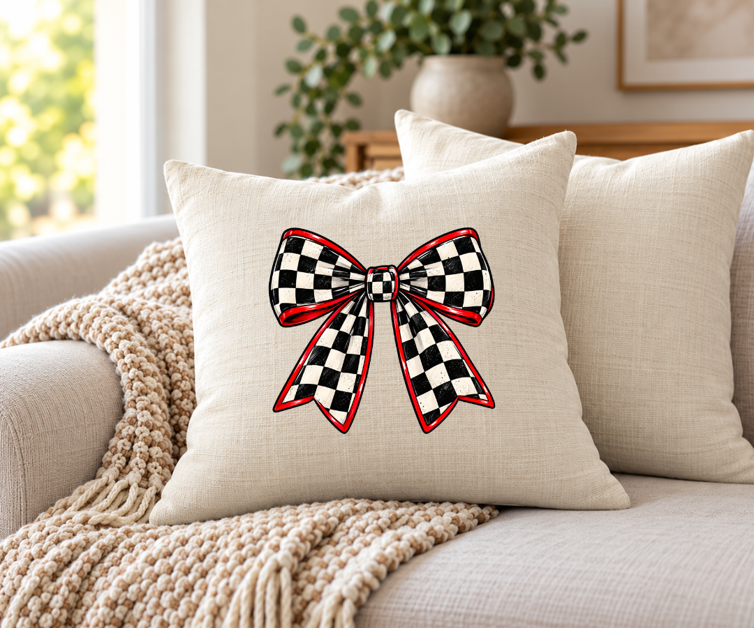 Checkered Bow Pillow Cover