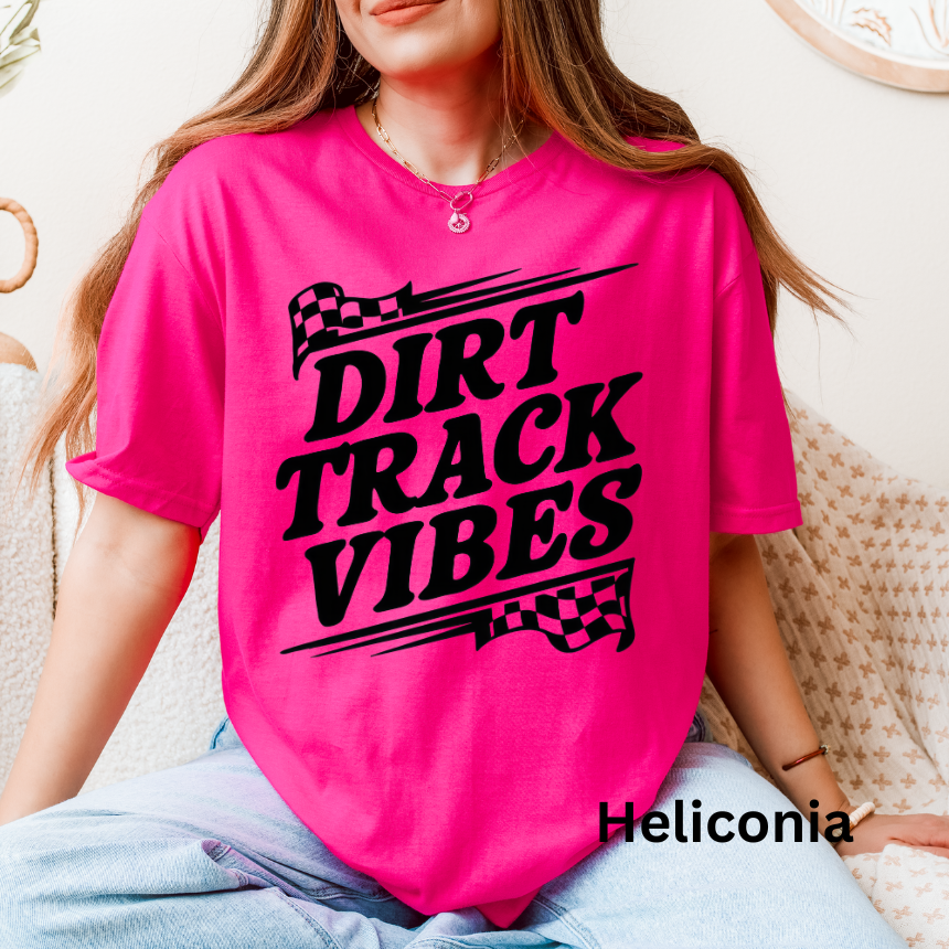 Dirt Track Vibes T-Shirt - Pink - Checkered Flags - Unisex Gildan S-4XL