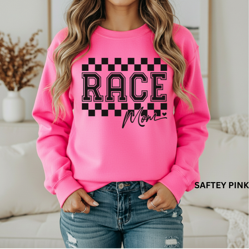 Race Mom Sweatshirt - Black - Checkered Stripes - Unisex Gildan S-3XL