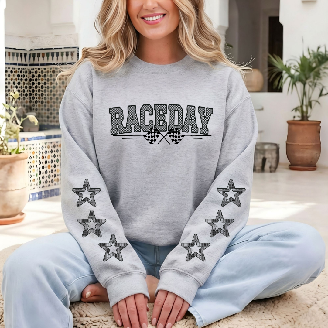 RACE DAY STAR SLEEVE SWEATSHIRT - GILDAN UNISEX S-3XL -