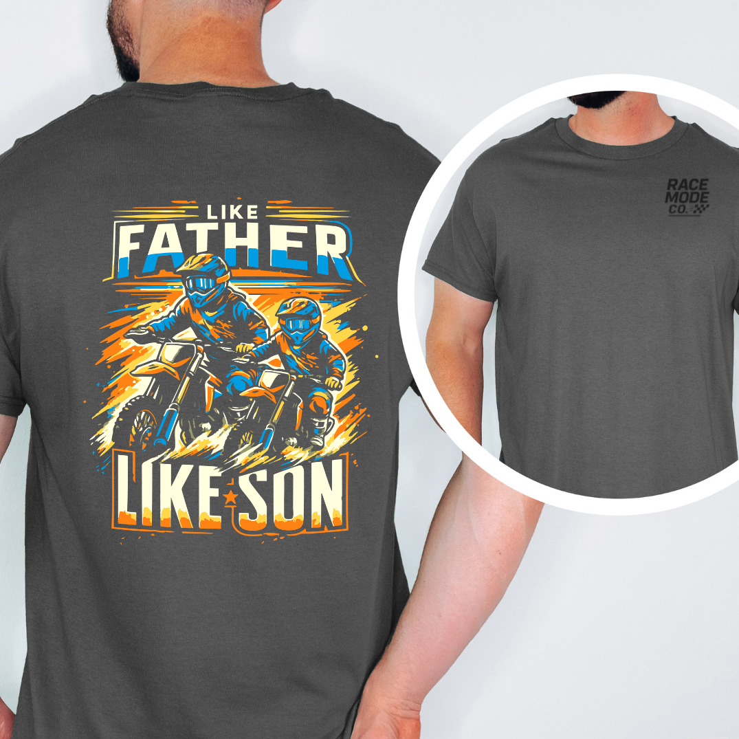 Like Father Like Son Motocross Double- Dirt Bike Father & Son Back Graphic - Gildan S-5XL