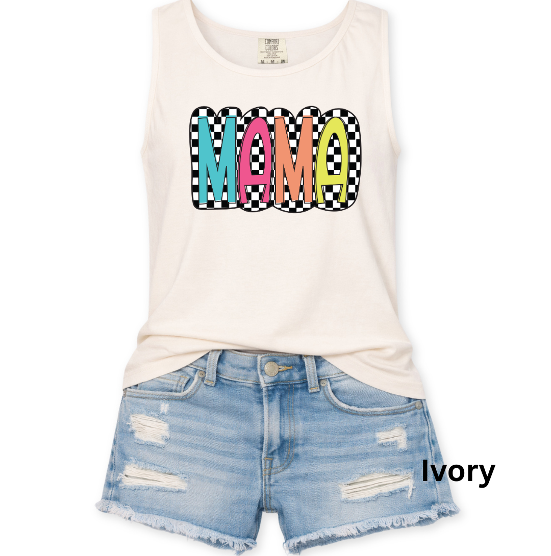 MULTI COLOR CHECKERED MAMA TANK - COMFORT COLORS - S-3XL