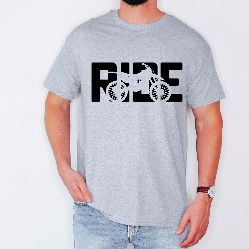 Ride Dirt Bike T-Shirt -Bold Typography - Unisex Gildan S-5XL