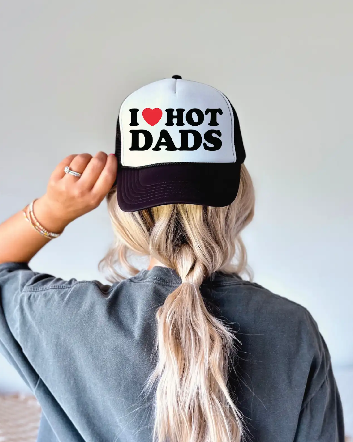 I LOVE Hot Dads DTF Printed Black & White Foam Trucker Hat