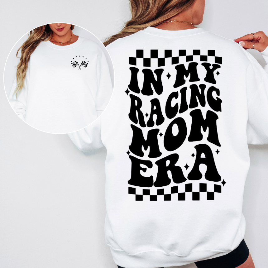 In My Racing Mom Era Sweatshirt -Double-Sided - Checkered Stripes - Unisex Gildan S-3XL
