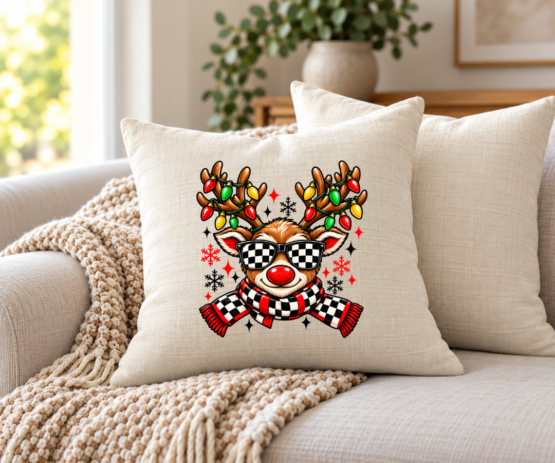 Racing Reindeer Pillow Cover