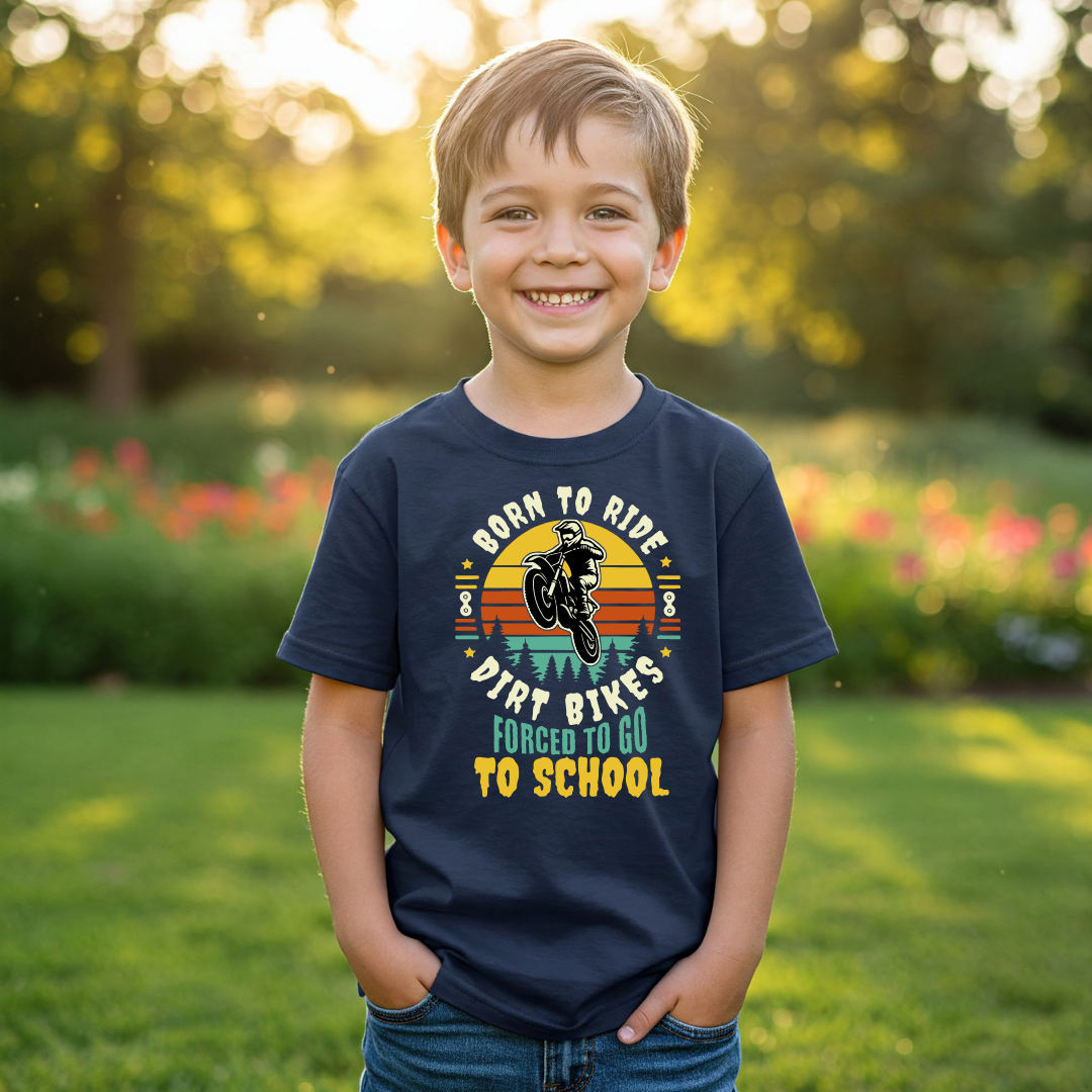 Born To Ride Dirt Bikes Forced To Go To School Youth T-Shirt - Gildan Youth YXS-YXL
