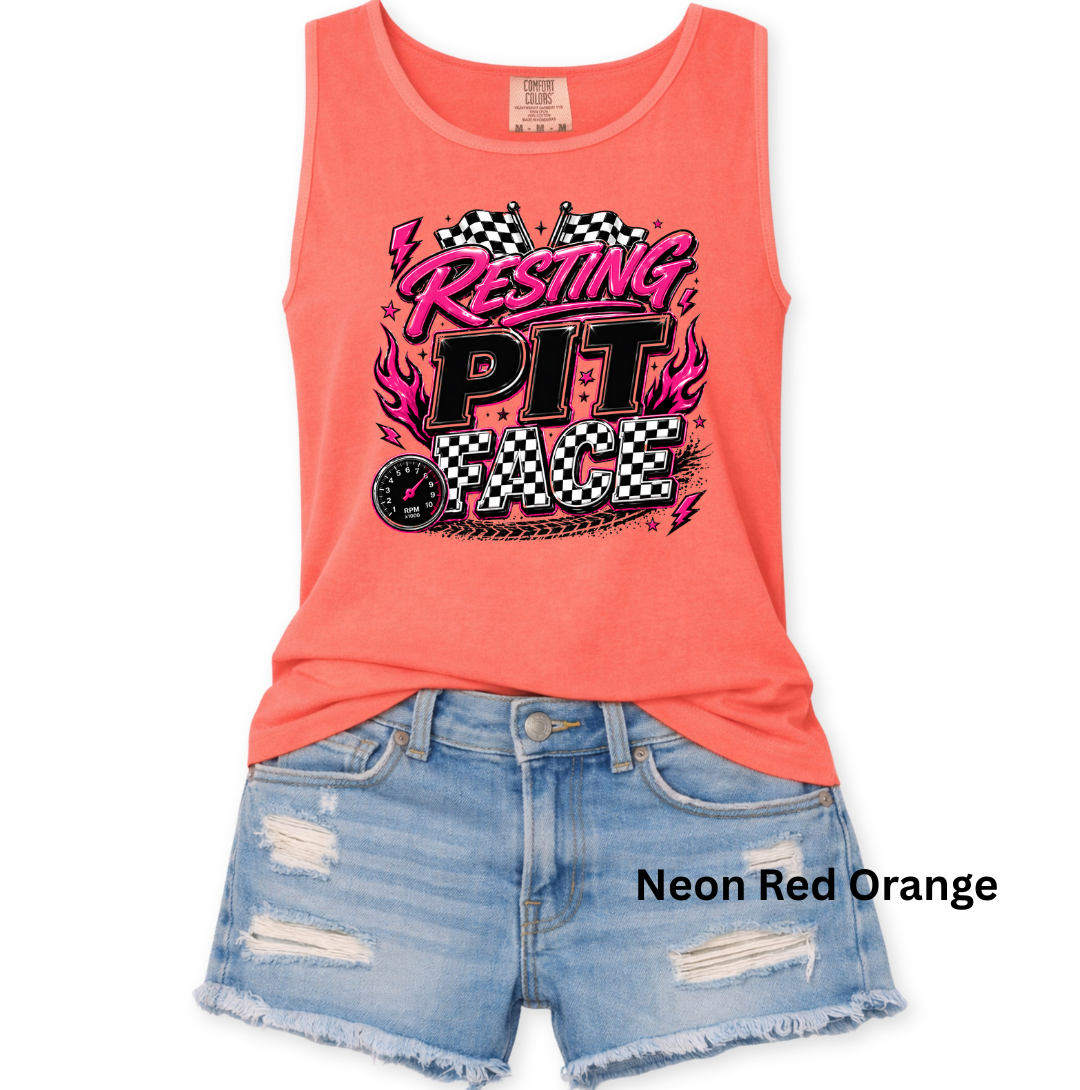 Resting Pit Face Tank Top -  Hot Pink Flame Checkered Graphic - Comfort Colors S-3XL