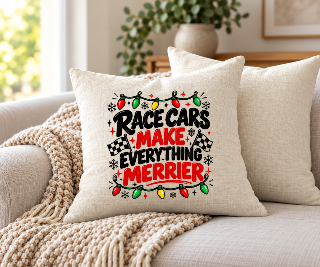 Race Cars Make Everything Merrier Pillow Cover
