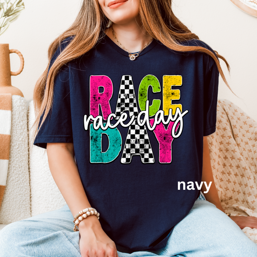 Race Day T-Shirt - Colorful Multi-Pattern - Unisex Gildan S-4XL