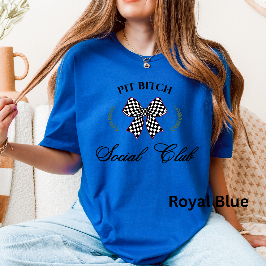 Pit Bitch Social Club T-Shirt - Checkered Bow & Laurels - Unisex Gildan S-4XL