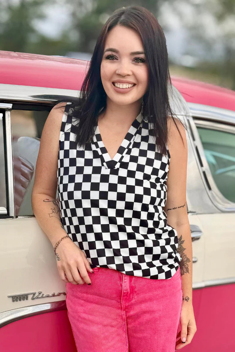 BLACK AND WHITE CHECKERED TANK TOP
