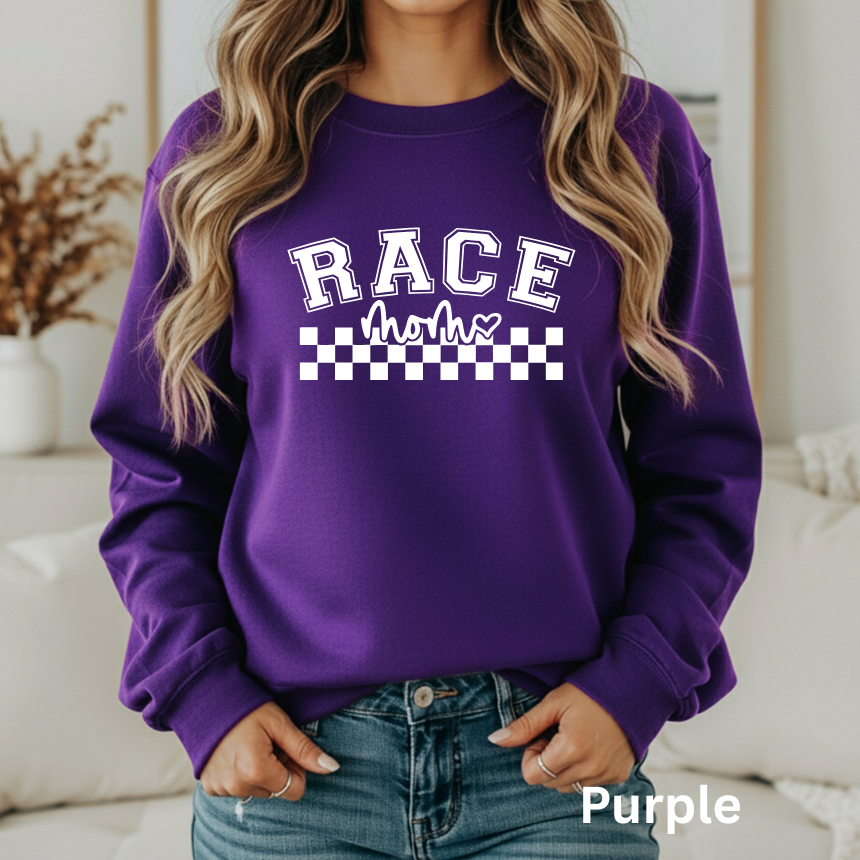 Race Moms Sweatshirt - Checkered Stripe - Unisex Gildan S-3XL