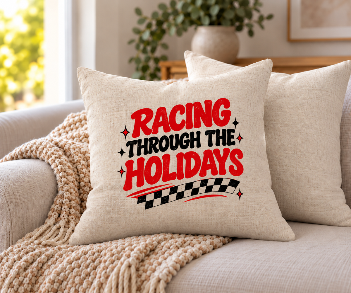 Racing Through The Holidays Pillow Cover