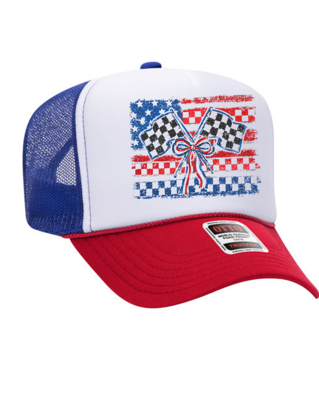 RED.WHITE,BLUE OTTO MESH FLAG CHECKERED HAT