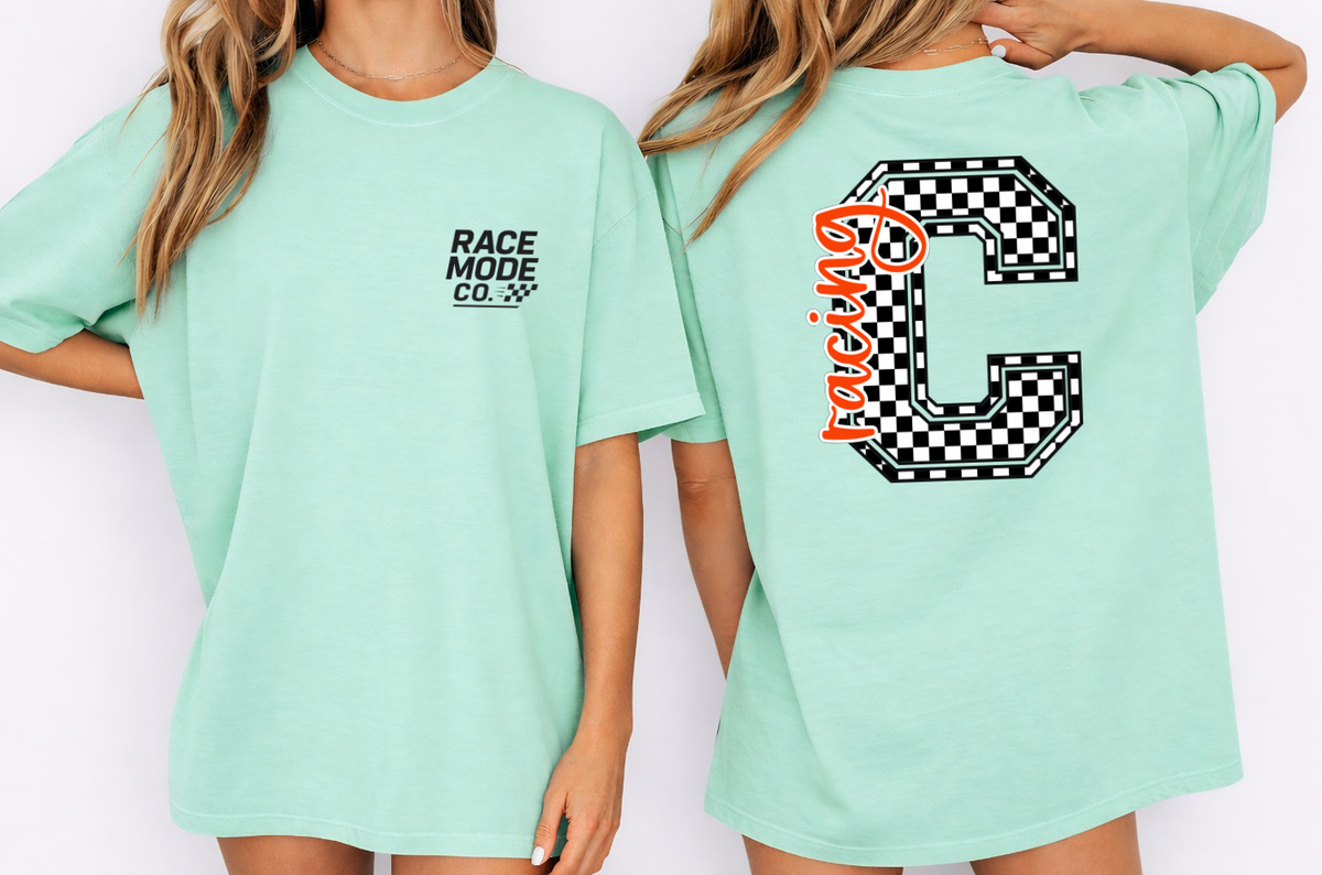Checkered Racing Letter CUSTOM TEE — Comfort Colors UNISEX TEE