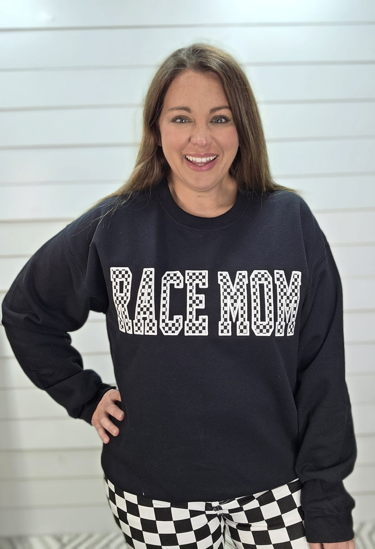Race Mom Embroidered Crewneck Sweatshirt - Black - Gildan S-3XL
