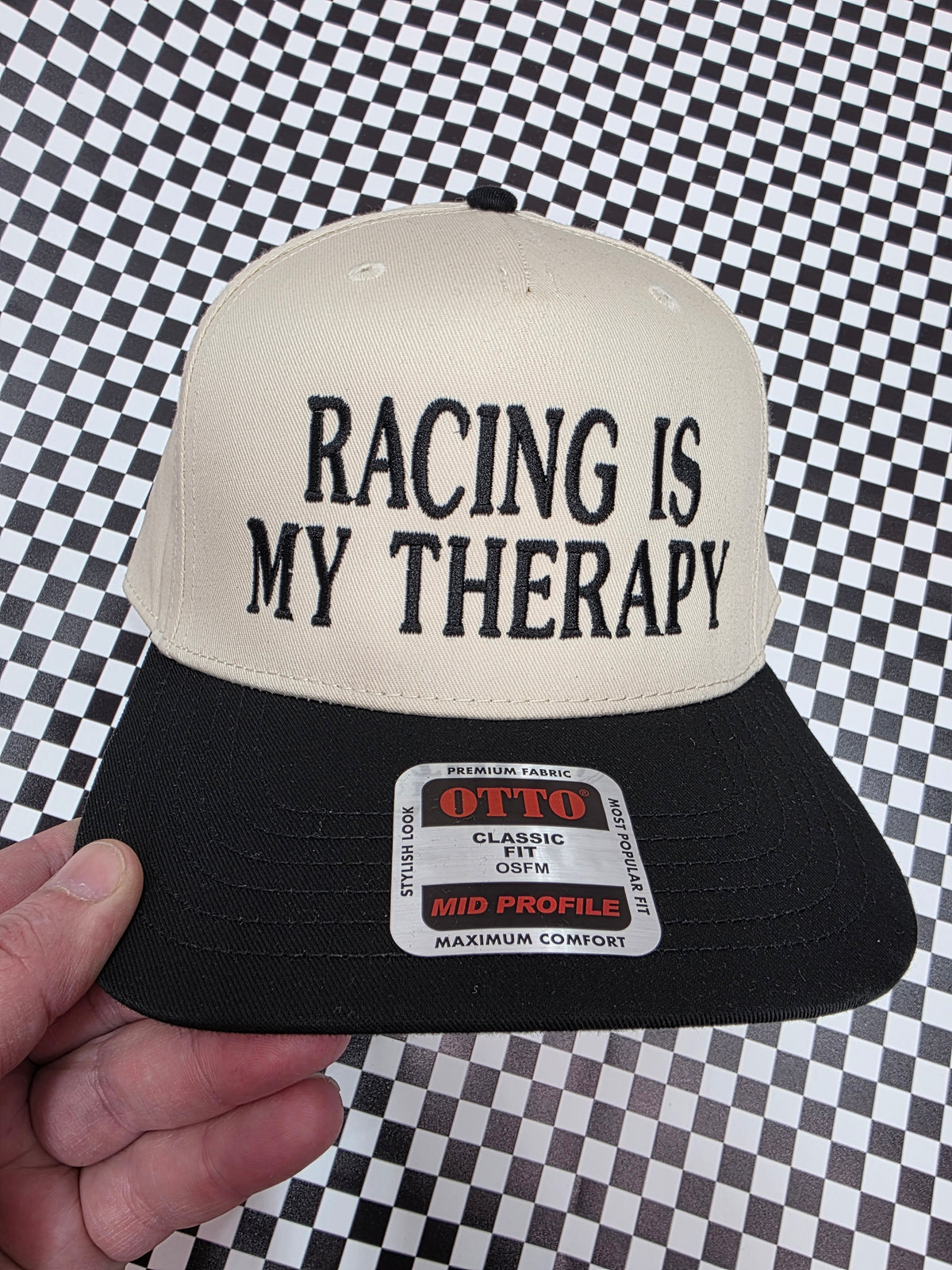 RACING IS MY THERAPY EMBROIDERED HAT