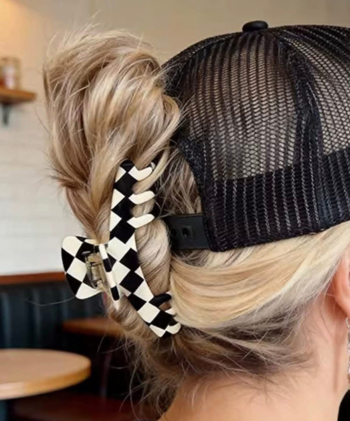 CHECKERED TRUCK HAT HAIR CLIP