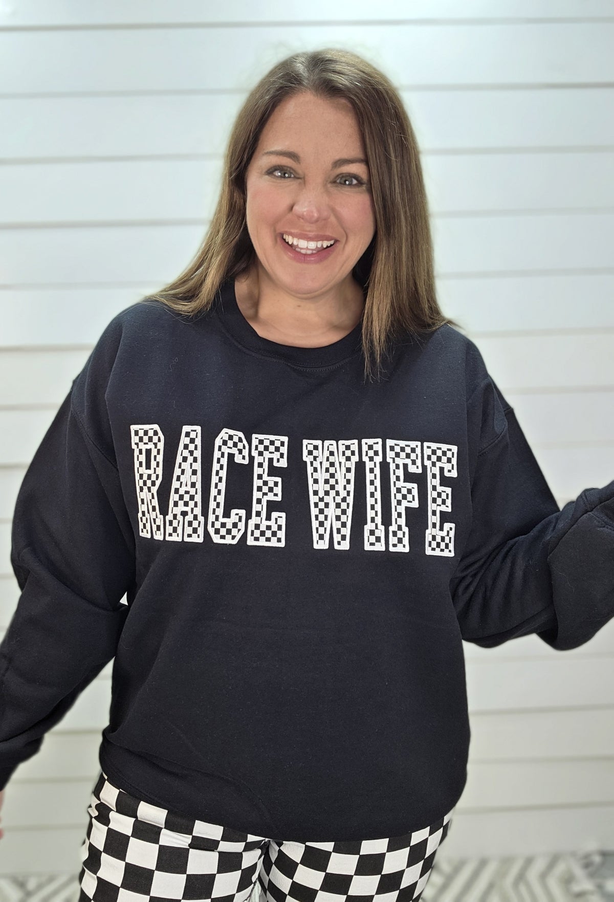 Race Wife Embroidered Crewneck Sweatshirt - Black - Gildan S-3XL