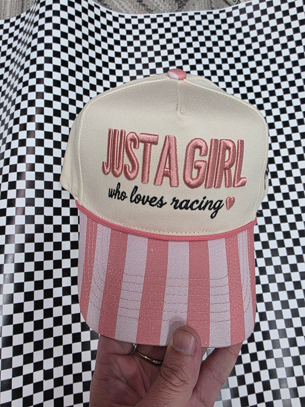 JUST A GIRL WHO LOVES RACING - STRIPED BILL
