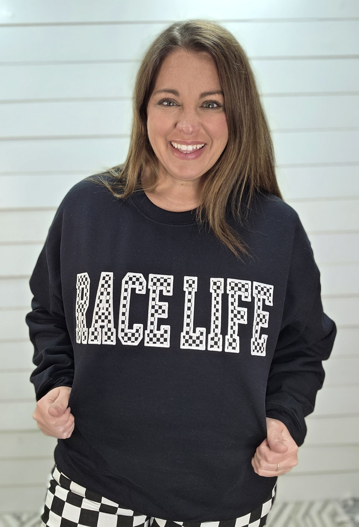 Race Life Embroidered Crewneck Sweatshirt - Black - Gildan S-3XL
