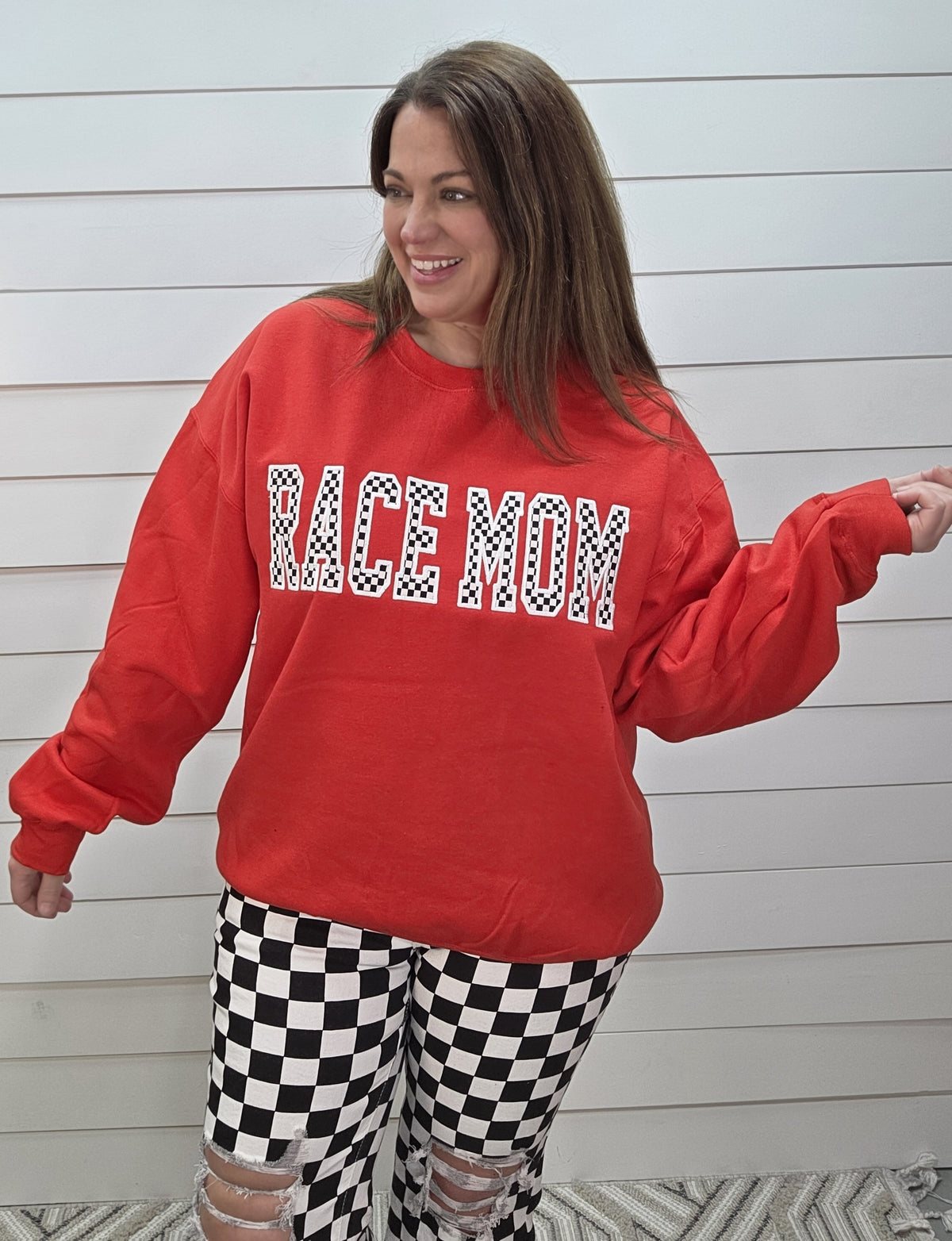 Race Mom Embroidered Crewneck Sweatshirt - Red - Gildan S-3XL