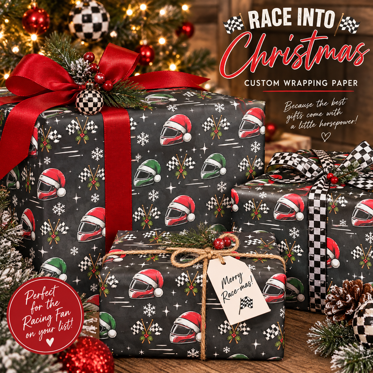 SANTA HELMET HAT WRAPPING PAPER
